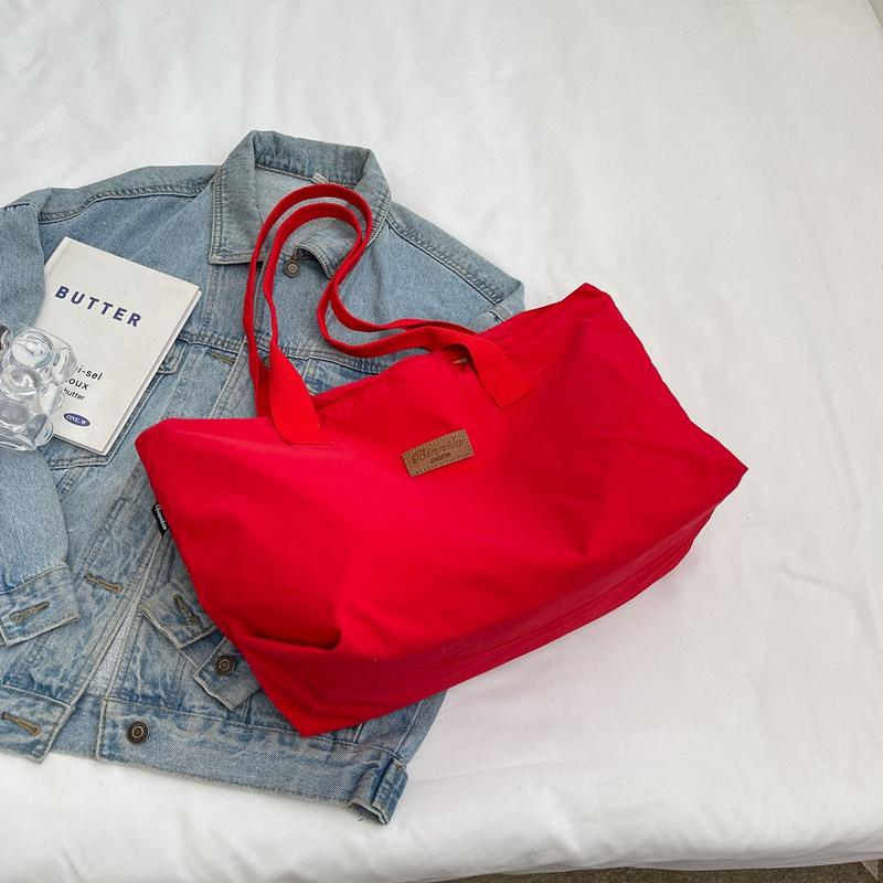 Solid Color Tote Bag Women's Large Capacity Shoulder Bag Student Classes Book Bag