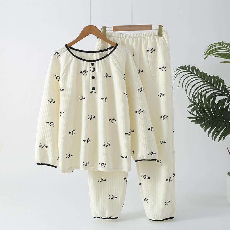 

Женская стеганая мультяшная домашняя одежда 2024: Хлопок с теплым воздухом, круглый вырез, длинный рукав для осени и зимы XL (130-145 lbs)