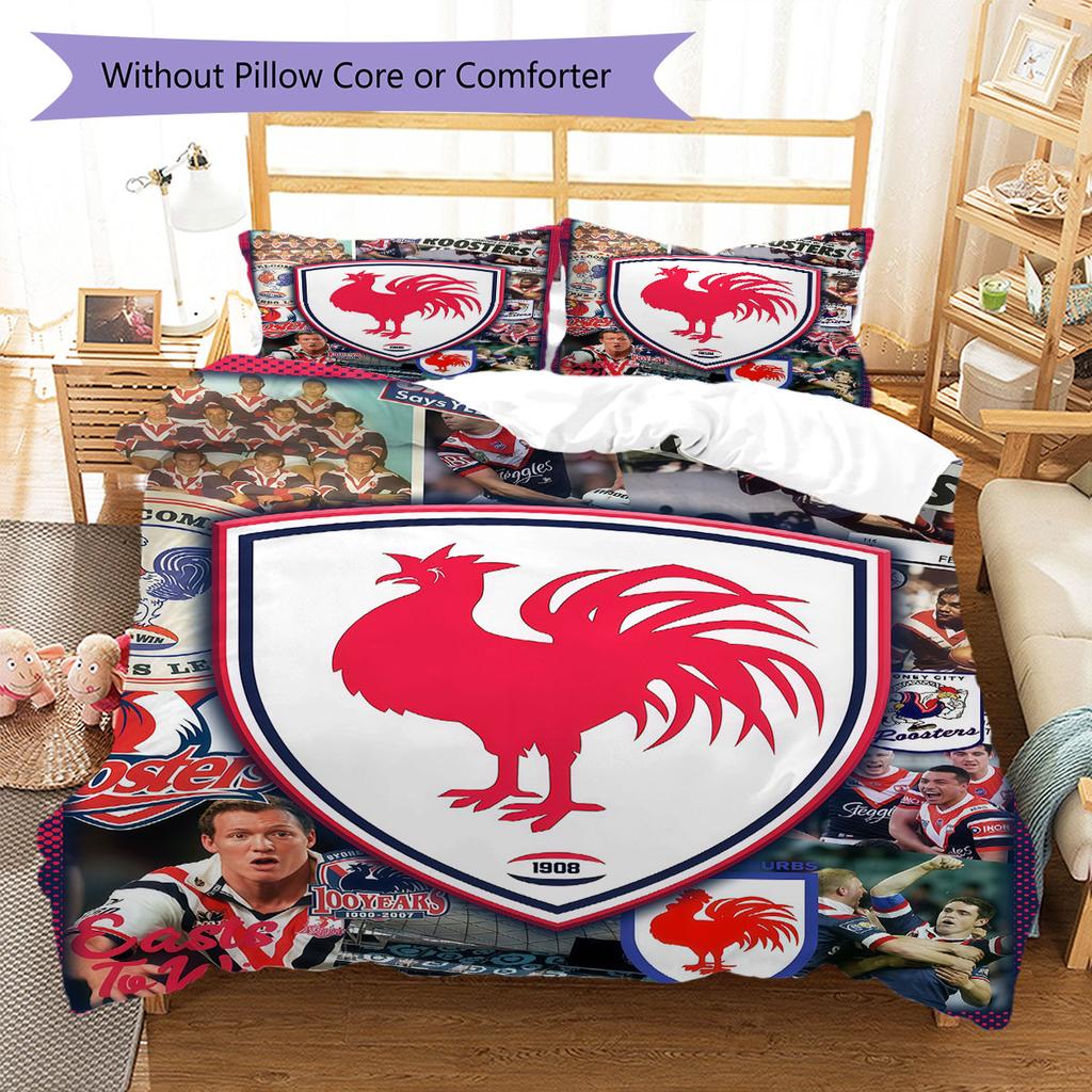 Sydney Roosters Legacy Bedding Quilt Set Quilt Cover Pillowcase Home Decoration Birthday Gift (1 * Duvet Cover + 2 * Pillowcase, Without Core)