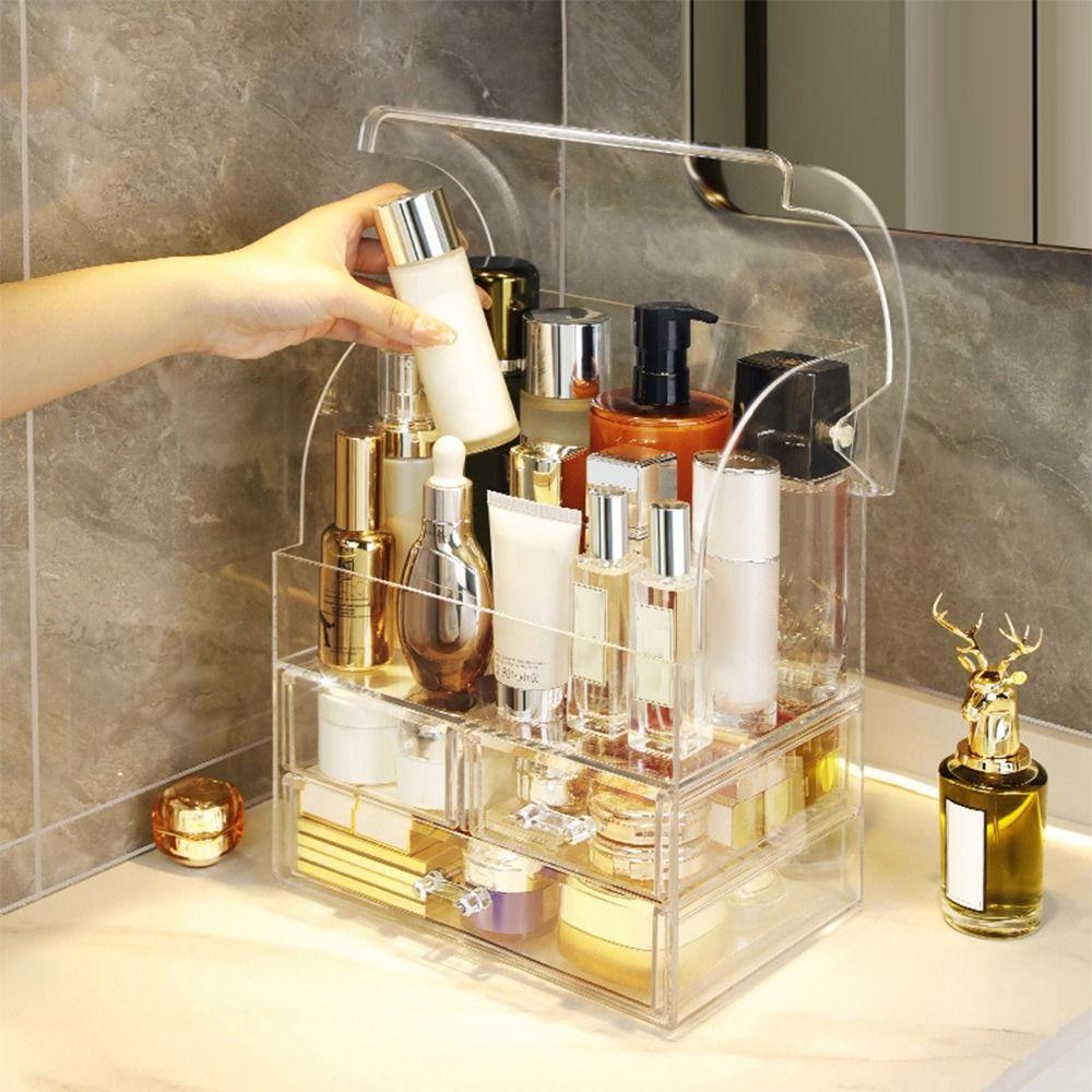 Plastic Cosmetic Case Transparent Makeup Storage Organizer Desktop Cosmetics Storage Box  Home