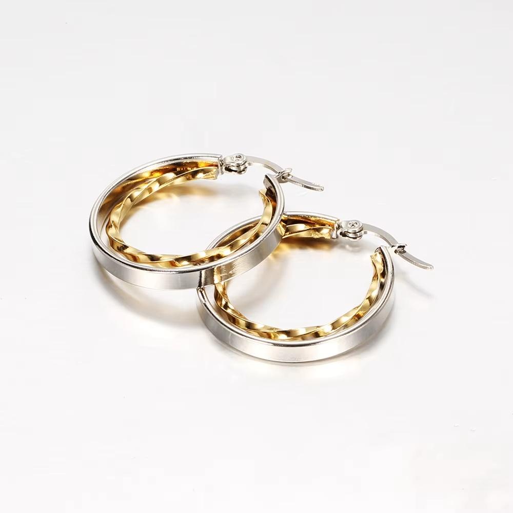 Simple Design New Arrival Stainless Steel Earrings Gold and Silver Interlaced Women's Hoop Earrings  Daily Wearing Party Gifts