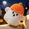 Portable Small Plush Companion Halloween Pumpkin Ghost Pillow, Cute Soft Stuffed Animal Sofa Cushion Orange And White for Living Room, Spooky Huggable