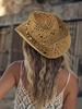 Handgewebter Stroh-Cowboyhut Böhmischer Hohl-Sonnenhut für Strand, Outdoor, Reisen, Festival für Damen