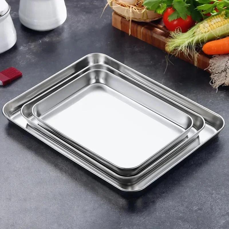 Teglia antiaderente rettangolare in acciaio inox per biscotti, teglia per cottura al vapore, teglia per salsicce, griglia per frutta, piatto per pesce, teglia da forno