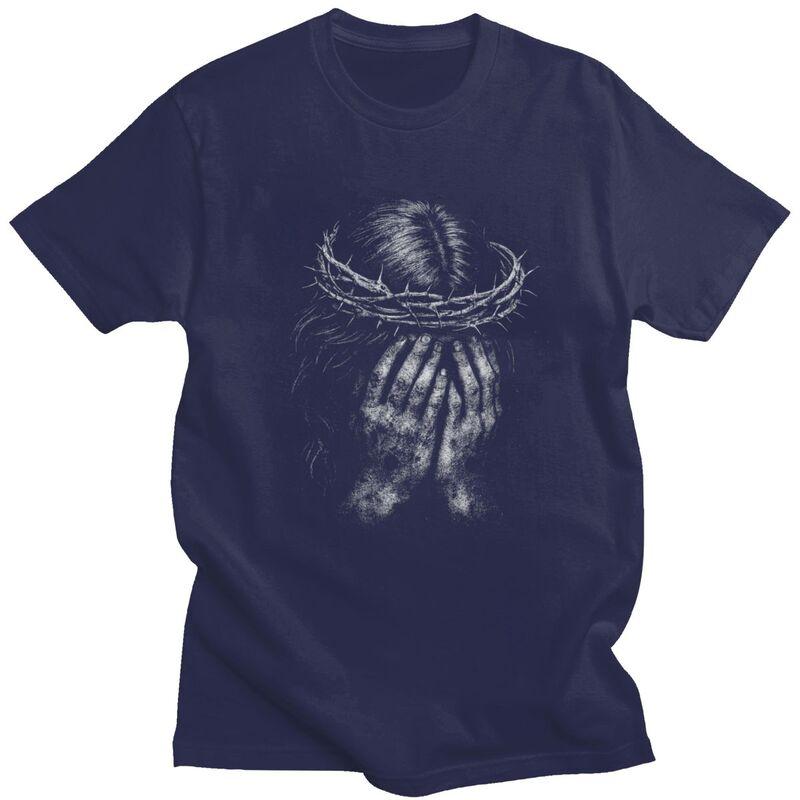Male Jesus Crown T Shirt Round Neck Pure Cotton Short Sleeve Tee Shirt Novelty Loose Fit Summer Tyle Clothes
