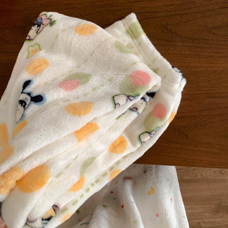 Women's Flannel Plaid Sleep Pants - Autumn/Winter Velvet Warm Coral Fleece Pajama Bottoms