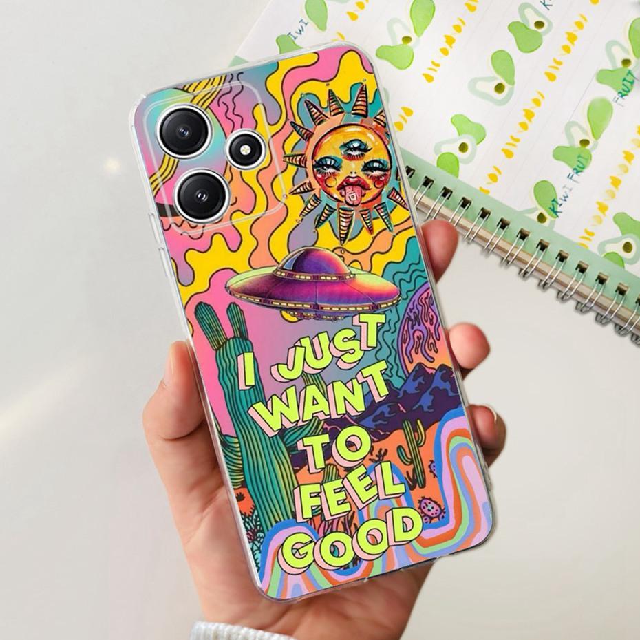 

Cute Flower Cat Painted Case For Xiaomi Redmi 12 5G 2023 Soft Silicone TPU Back Cover For Redmi12 5G Global Phone Bumper Redmi 12 5G