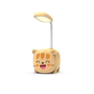 Schreibtischlampe Cartoon LED Faltbarer Schlauch Augenschutz Wiederaufladbares Tischlicht mit Stifthalter Gelb