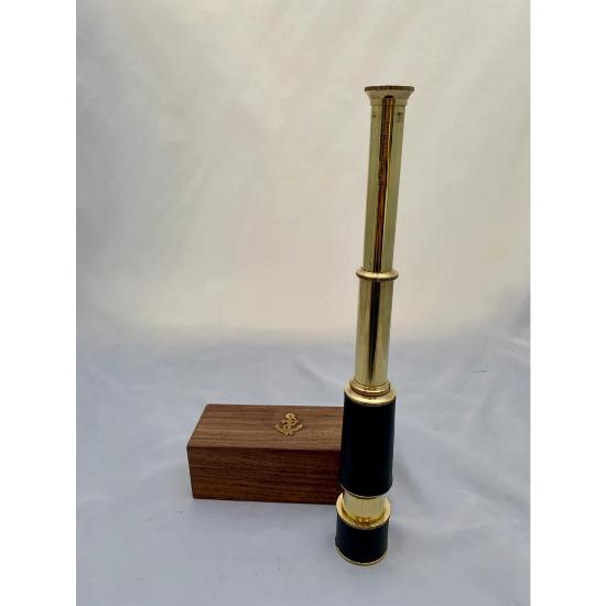 Vintage Style Telescope Leather Effect Telescope In Wooden Box and Brass Spyglass