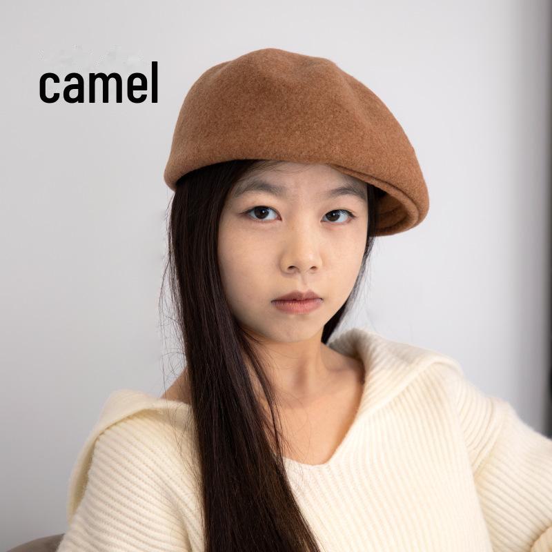 

Женский однотонный шерстяной берет N&F — шляпа художника в японском стиле на осень/зиму, теплая и модная. верблюд