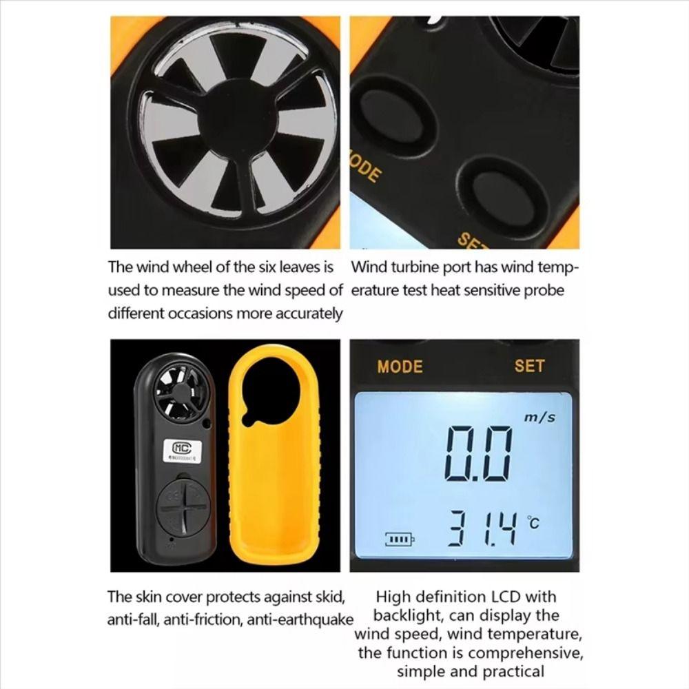 Hand-held Wind Speed Gauge Mini Wind Speed Meter Temperature Tester  Wind Power Measurement