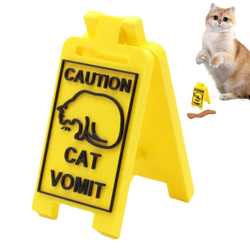 Funny Cat Vomit Sign Bright Yellow Unique Design Warning Sign Vomit Sign Desk Decoration
