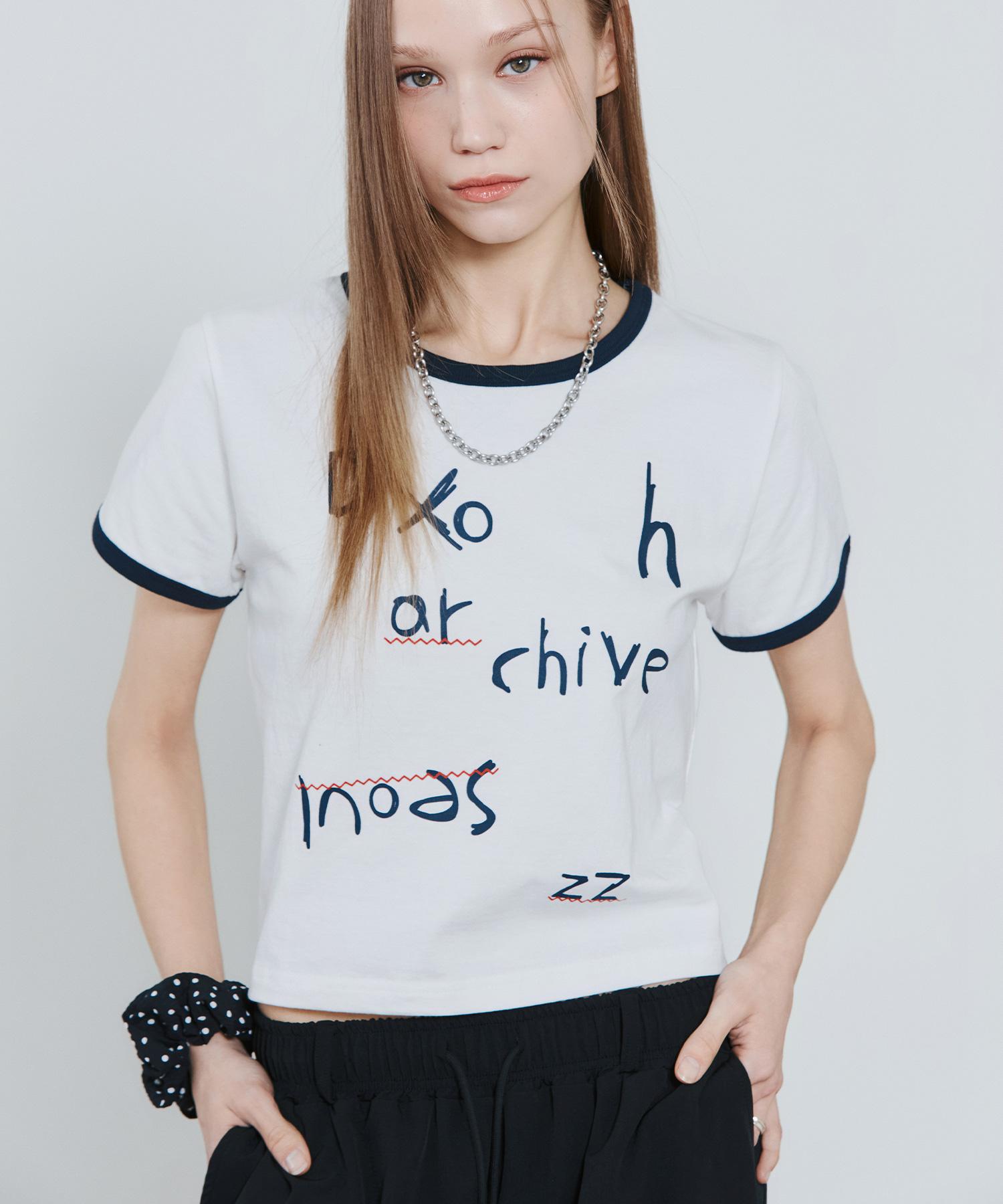 D So H Kitsch Semi-Crop Ringer T-Shirt White/Navy