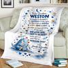 Blue Dino Fleece Blanket, Gift from Grandpa Grandma, To Our Grandson Anniversary Gift, Hug This Blanket Feel Us Quote, Personalization Name