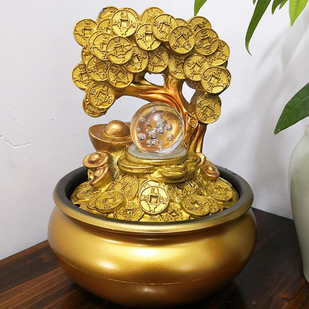 Money Tree Statue Lucky Bonsai Style Feng Shui Ornament Decor EU Plug A