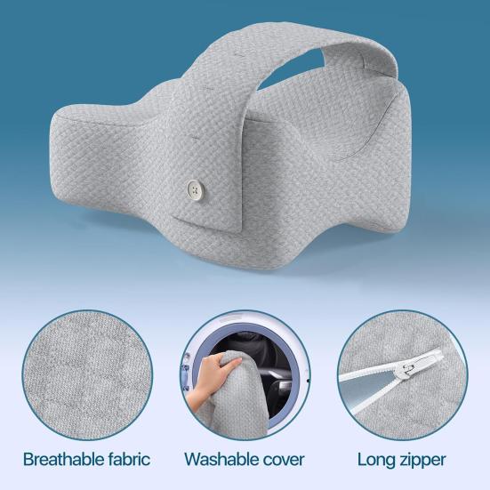 Memory Foam Knee Pillow Large Leg Pillow with Adjustable Strap Aligns Spine Sciatica Relief Back Knees Joints Support