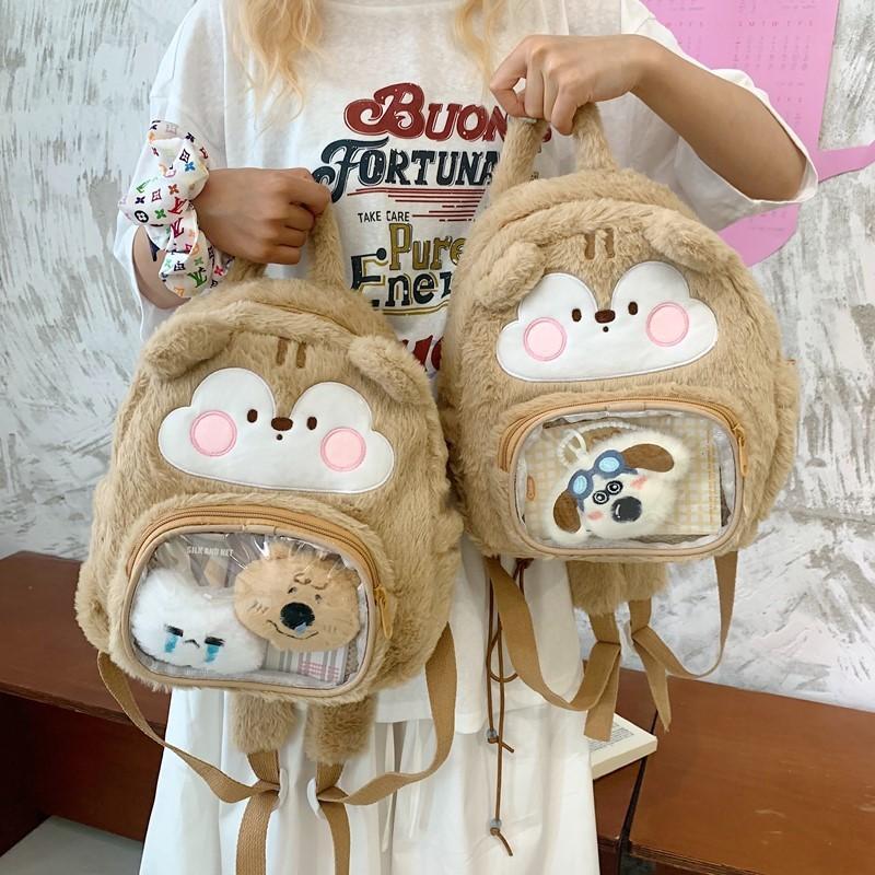 And Dale Chip Plush Backpack With Transparent Layer And Design Embroidery