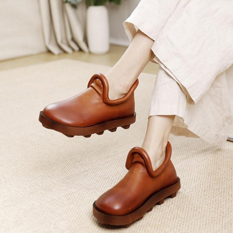 

Johnature/Винтажные туфли на плоской платформе на толстой подошве, женские однотонные туфли ручной работы с круглым носком, удобные слипоны