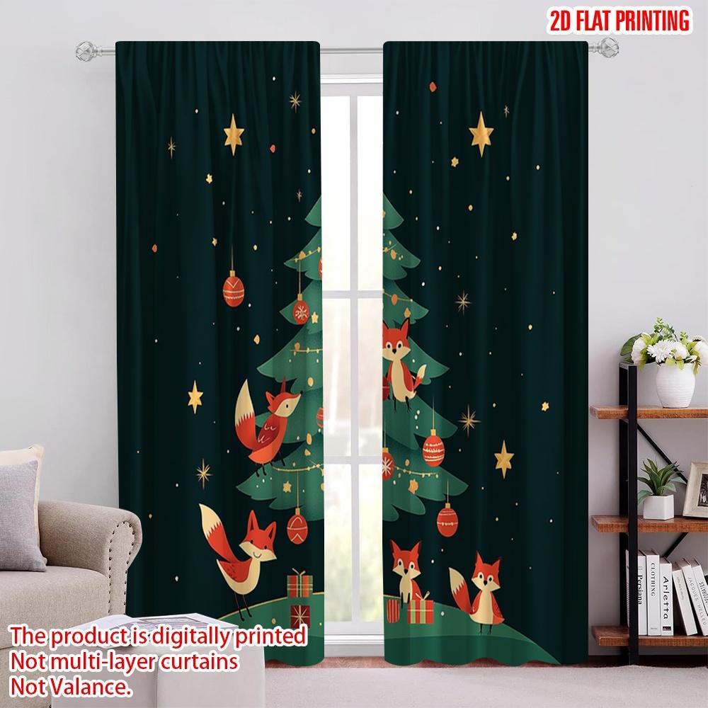 

2pcs,2D plane printing Window Curtain Christmas Tree Foxes Baubles Stars (3) Polyester Fabric (without rod) All Seasons Perfect 52.50 × 116.00 cm 2 pcs
