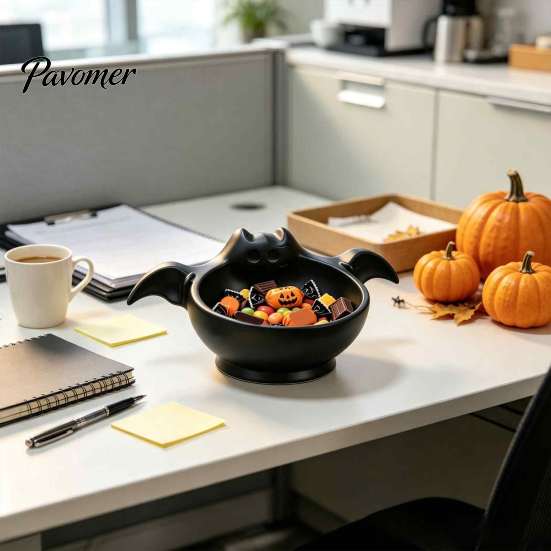 Festive Home Party Decor Halloween Candy Bowl, Bat Shape Ceramic Serving Dish, Cute Ghost Shaped Snack Holder Tabletop Decoration for Snacks