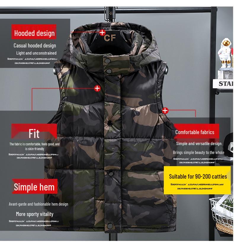 Men's Camouflage Hooded Cotton Vest - 2025 Autumn/Winter Fashion Sleeveless Jacket