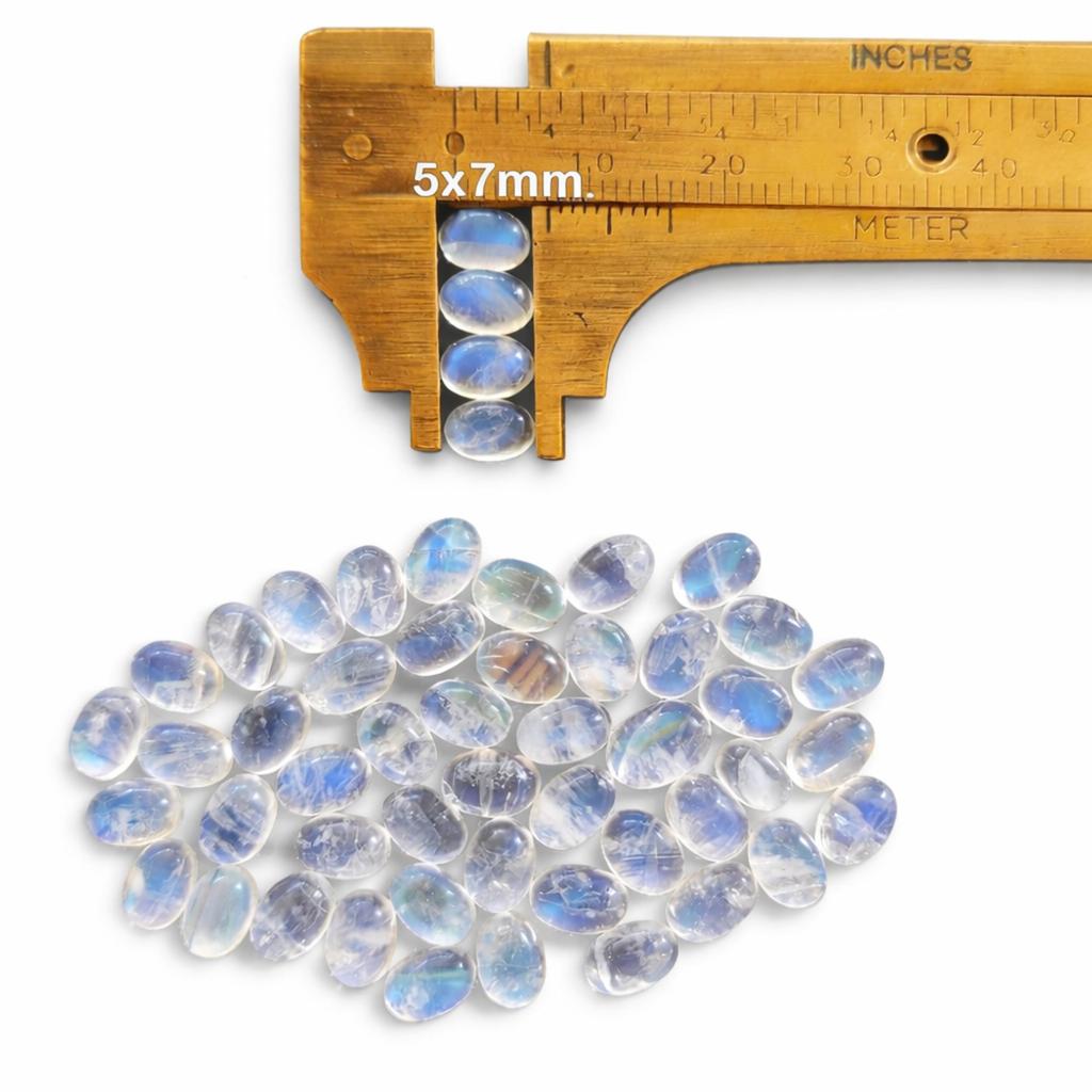 Natural Rainbow Moonstone Oval Cabochon Lot – Calibrated 7x5 mm Smooth Flat Back Gemstone for Jewelry Making