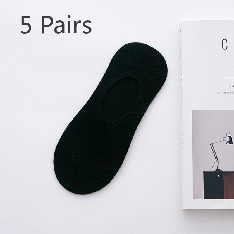 5 Pairs of Spring, Summer and Autumn Thin Section of Men's Solid Cotton Invisible Socks Anti-odor Sweat Boat Socks Low Shallow Mouth Socks