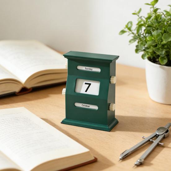 Perpetual Calendar Retro Style Desktop Calendar with Rotating Display Easy Manual Date Month Day Setting Calendar