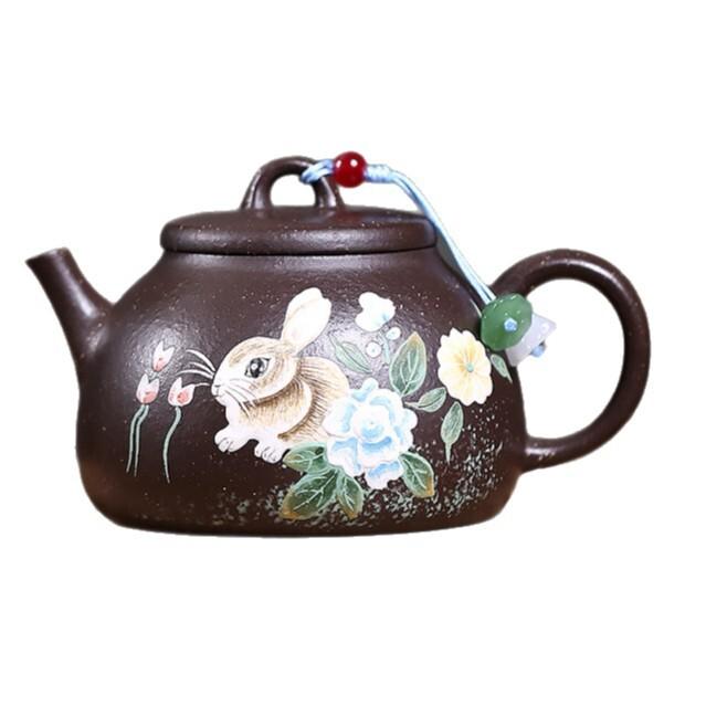 

140ml Yixing Purple Clay Teapots Handmade Rabbit Pot Raw Ore Purple Jade Gold Sand Tea Soaking Kettle With Filter Zisha Tea Set