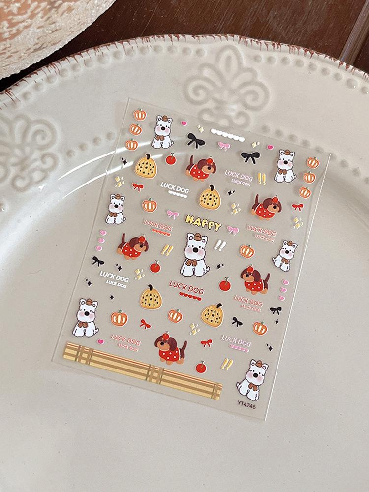 

YITU Cute Cartoon Dog Nail Stickers with Bows and Hearts (YT4746) - Self-Adhesive