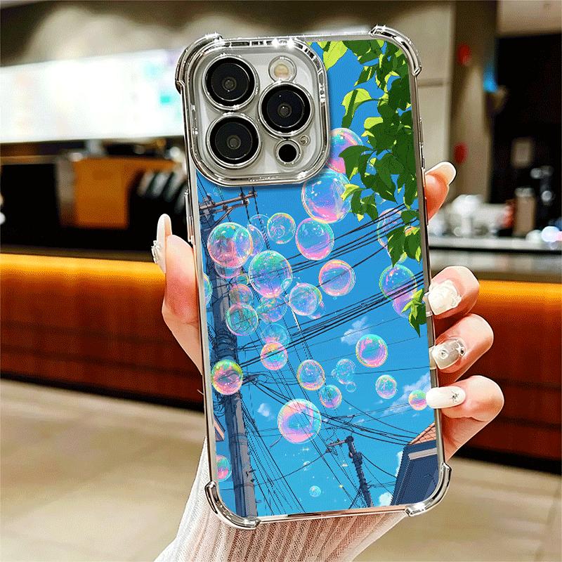 Anime Aesthetic Scenery Plating Phone Case For Iphone 16 17 Pro Max Air 16E 14 15 Plus 12 13 Mini Anti-Fall Airabag Cover