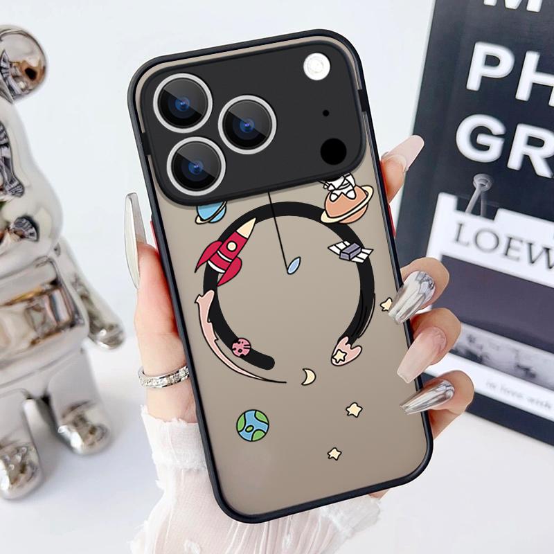 Magnetic Cute Astronaut Pattern Phone Case For iPhone 17 15 16 Pro Max 14 13 Pro 17 For Magsafe Wireless Charge Soft Edge Cover