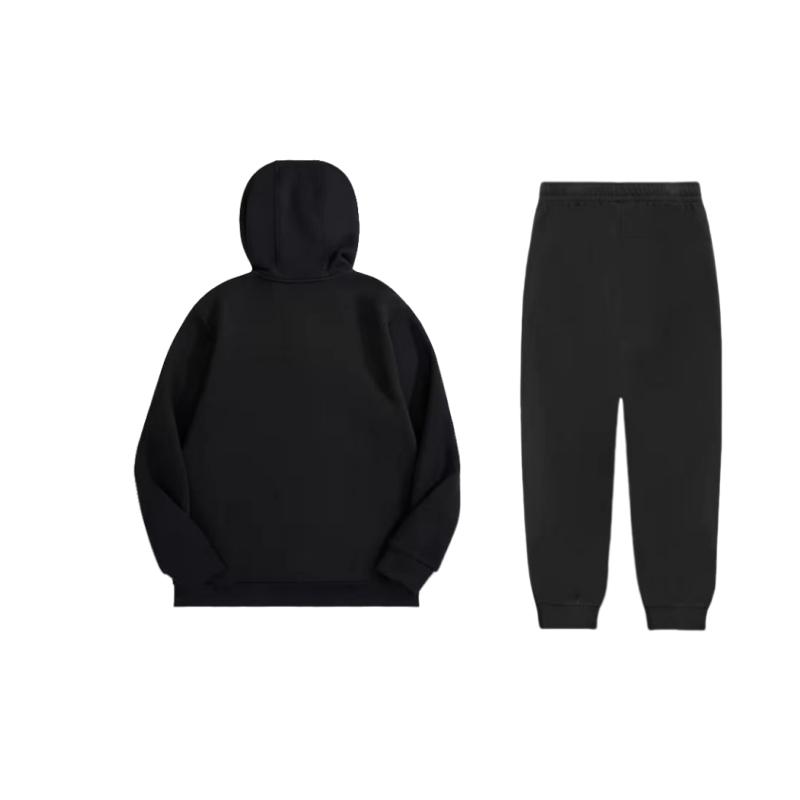 Li-Ning Minimalist Brand Logo Printed Hoodie Long Sleeve Sweatshirt With Cuffed Casual Sports Suit Unisex Tracksuit Black AWDUH53-1+AKLSG35-1