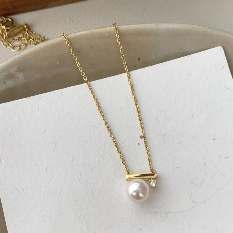 French Muse~ Super Sparkling Zircon Pearl Necklace Light Luxury Delicate Clavicle Chain Fashion Versatile Necklace Women