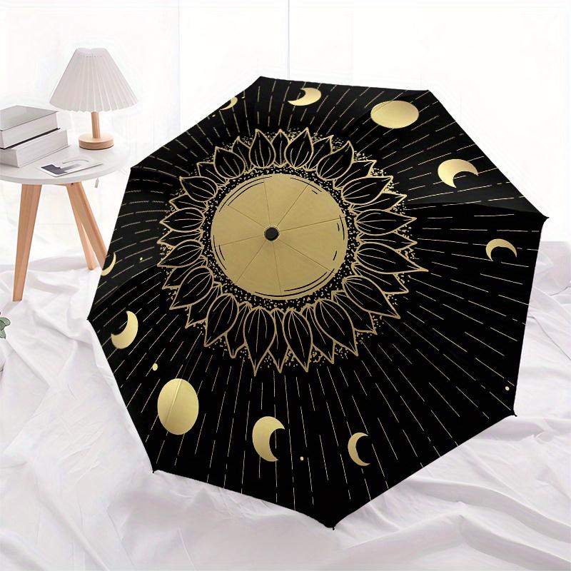 Golden Sunflower with Moon Phases Circular Wall Art DecorUmbrella, Portable 3-Fold Umbrella for Men & Women,Christmas Gift ES89