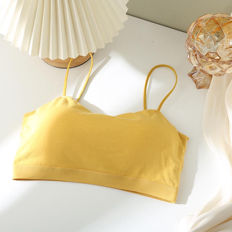 

Женский спортивный бюстгальтер без косточек с подтяжками - фиксированная чашка, красивая спинка, дизайн из чистого хлопка XL жёлтый