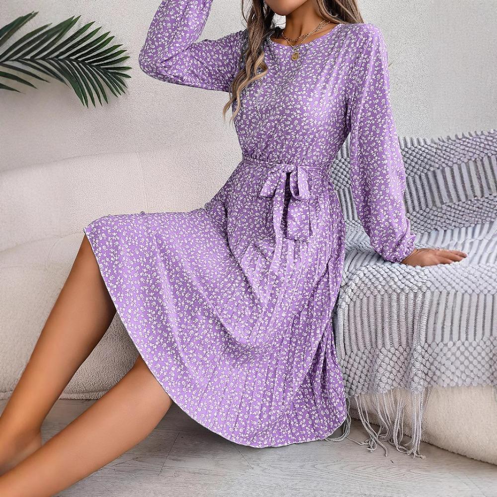 Nouvelle Robe Décontractée à Manches Longues, Florale, Ample, Plissée, Mode Femme, Robes Florales Imprimées