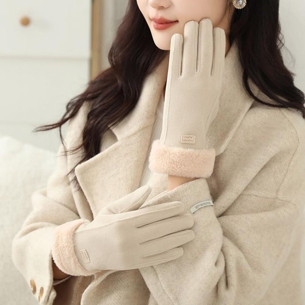 Polar Fleece 2 Finger Flip Gloves Soft Plush Thickened Gloves Women Anti-cold Mittens  Cycling