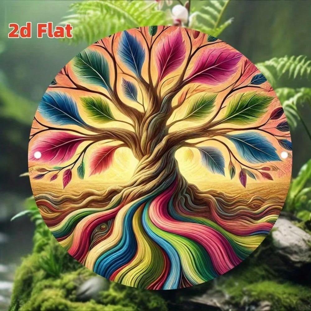 2D Flat Metal Wall Art, Circle Decorative Hanging, for Home Garden Living Room, Durable Easy Clean