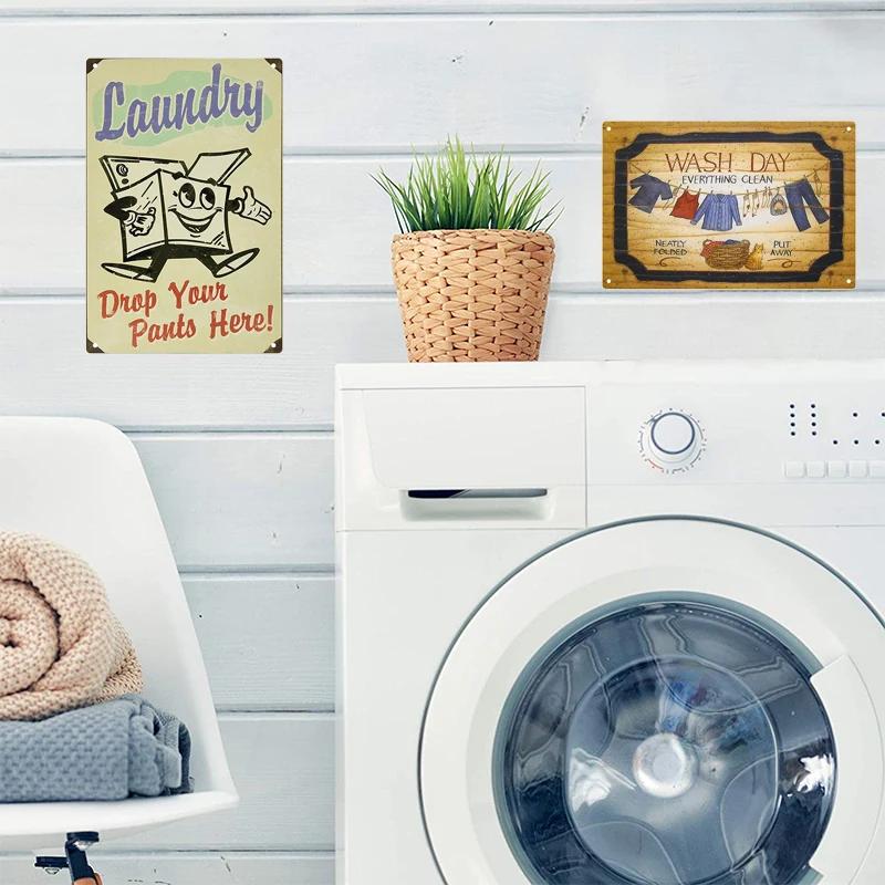Laundry Vintage Tin Sign Funny Metal Plaque Pin Up Girl Retro Plate Wall Art Painting for Home Room Washroom Posters Decor