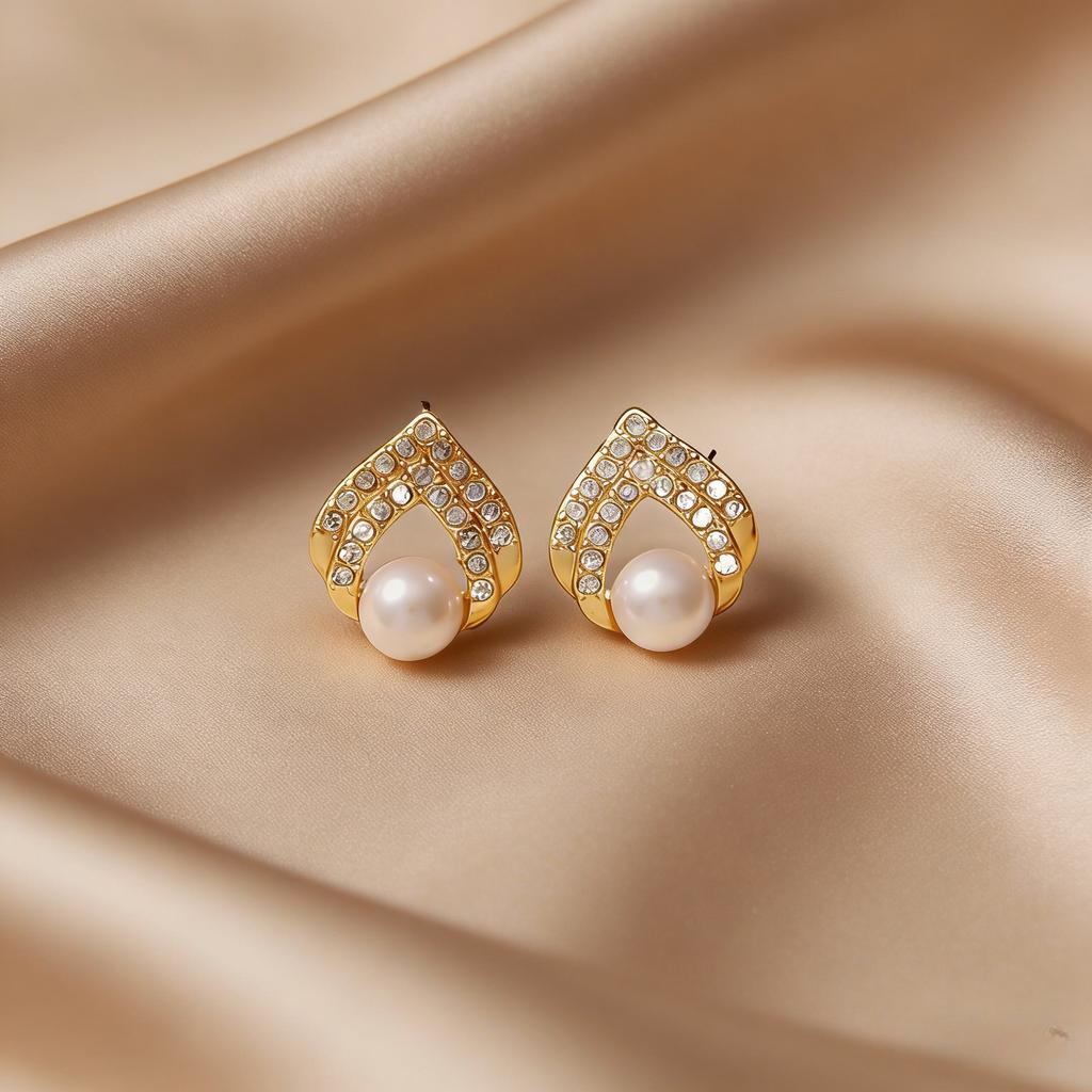 Light luxury pearl stud earrings women's niche design sense love bow earrings versatile earrings commuting