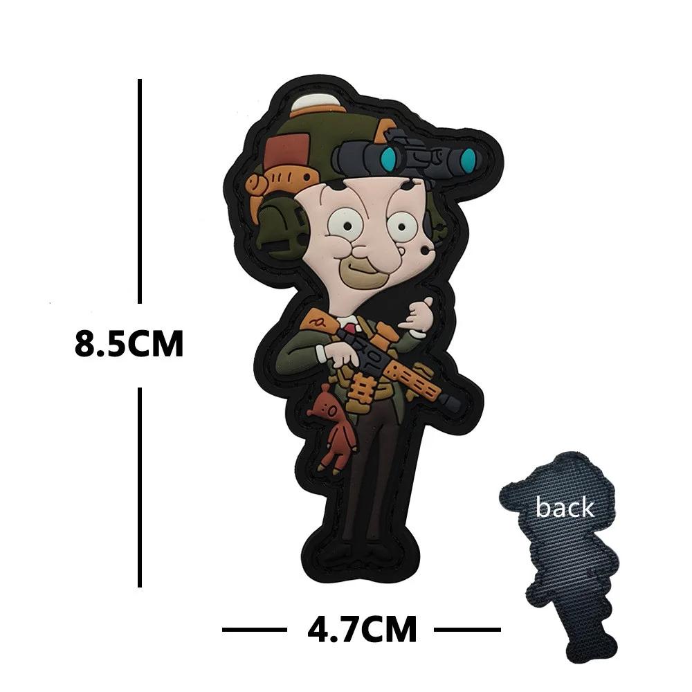 Funny Mr. Bean Soldier Sticker 3D PVC Soft Glue Cartoon Magic Sticker Mr. Bean Tactical Patch
