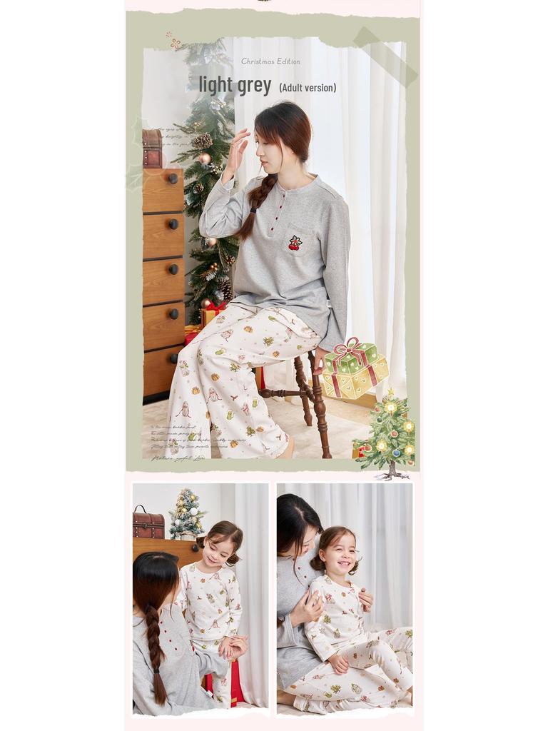 An Dan Christmas Edition Children's Cotton Long-Sleeve Autumn Pajamas Set for Women