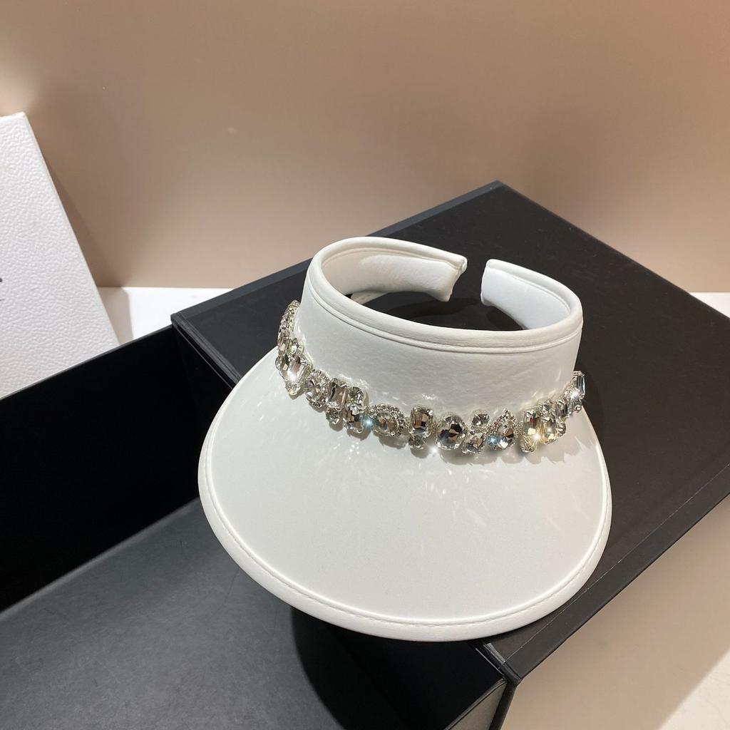 Light Luxury Rhinestone Sun Hat Summer Double-sided Ice Silk Optical Skin Beauty Anti-ultraviolet Empty Top Hat No Top Cap