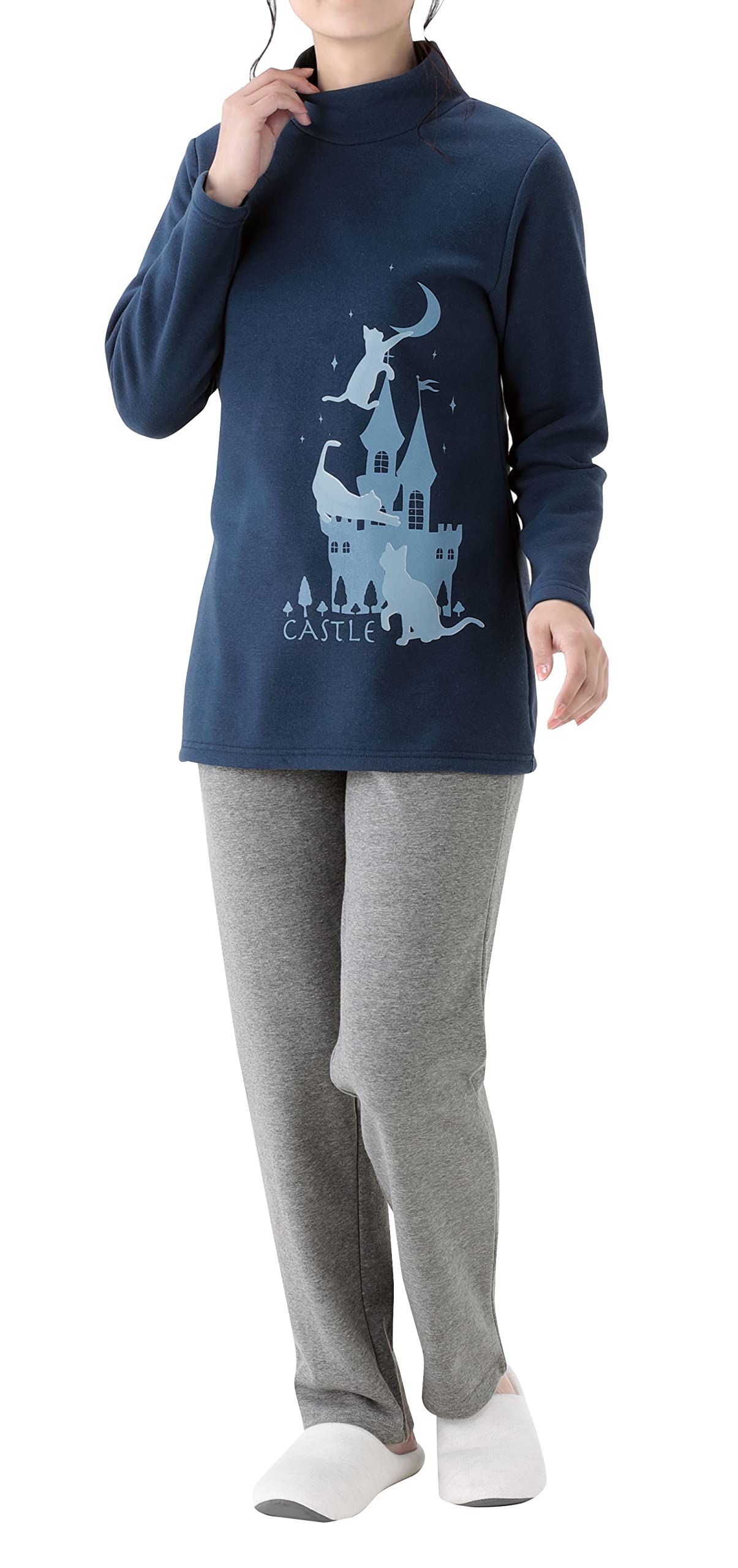 

Cotton blend brushed lining print pattern room wear navy L
