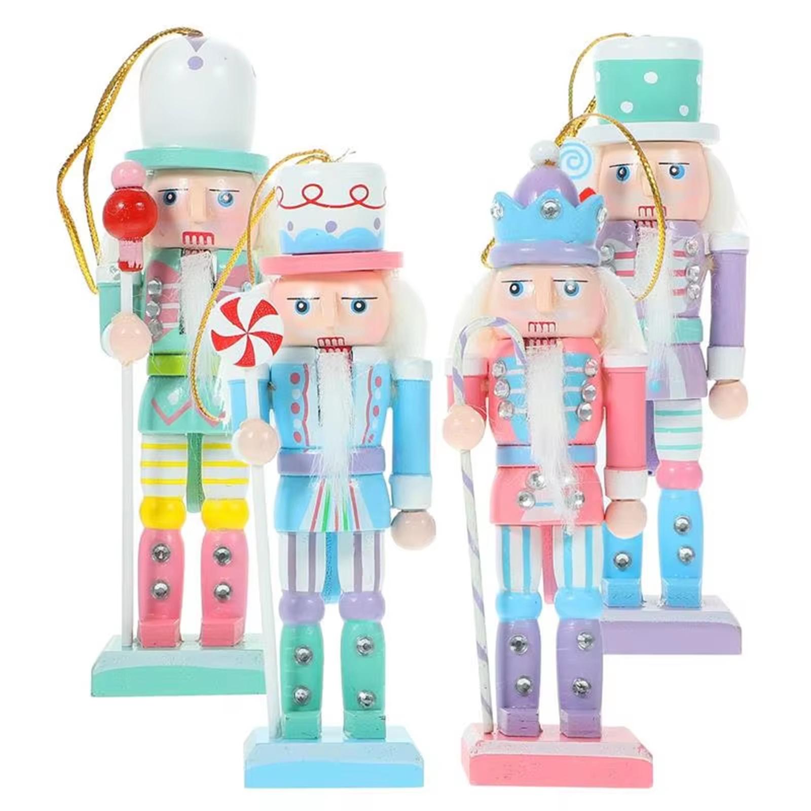 

4Pcs Wood Nutcrackers Figure Xmas Christmas Decor Soldier Nutcracker Statue Table Centerpiece Ornaments Figurine Party Decor One Size