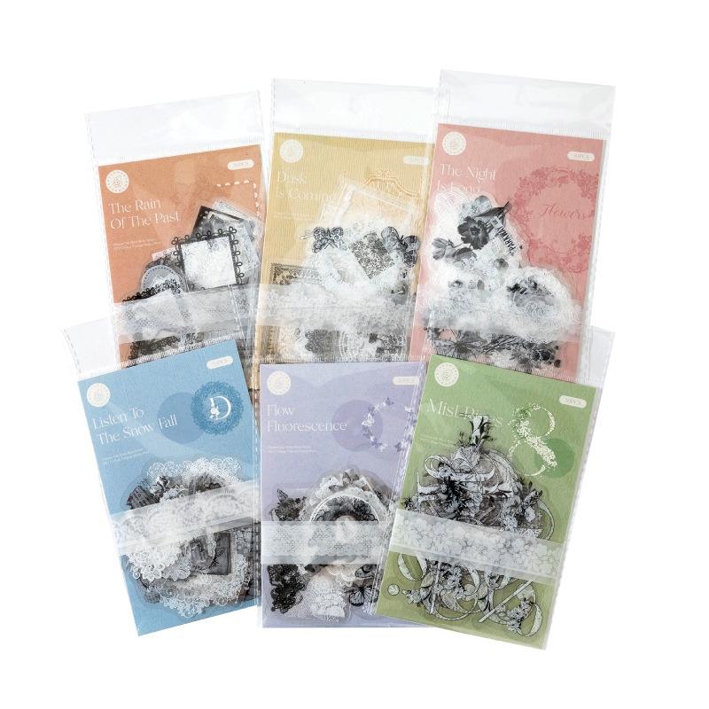 30PCS/Pack PET Lace Stickers Pack White and Black Theme Sticker for Scrapbooking Diary Decoration