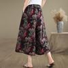 Ethnic Style Floral Wide Leg Pants Summer Plus Size Women's Loose Casual Seven Quarter Straight Leg Pants