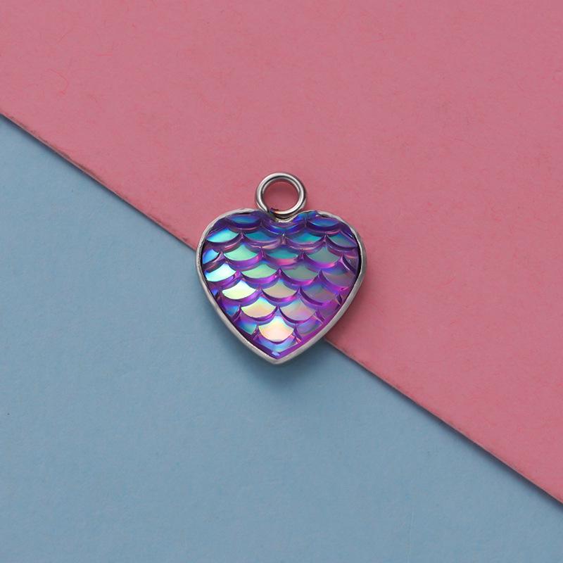 Stainless Steel Heart-Shaped Fish Scale Pendant - Ocean Series DIY Jewelry