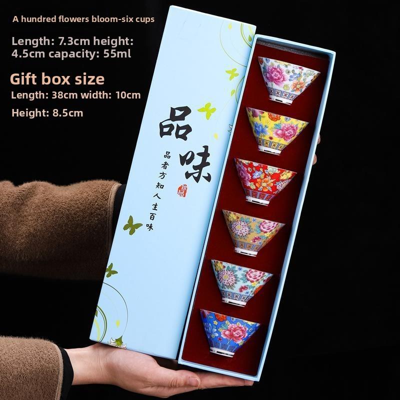 6Cups Ceramic Small Tea Bowl Hand Drawn Peach Flower Tea Cup Outfit Chinese Kungfu Tea Set Ceremony Mug